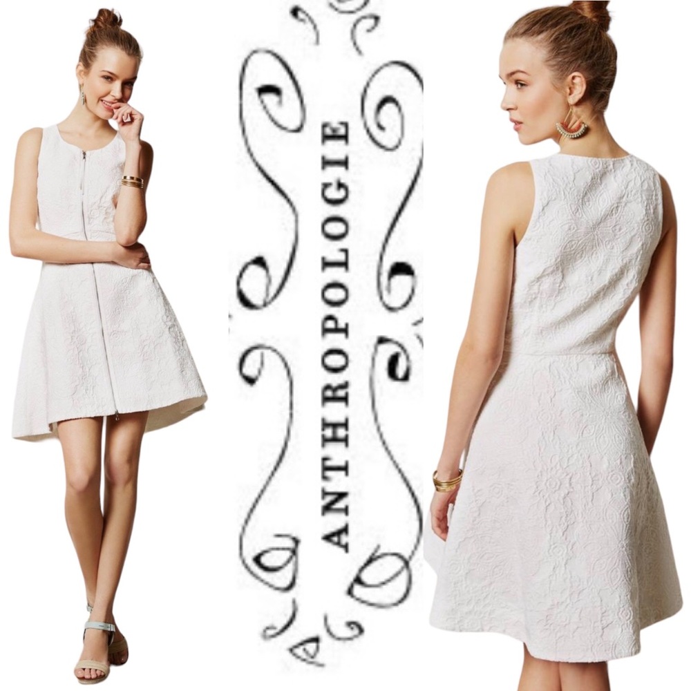 Anthropologie High Tea White Zip Front Dress by Leifsdottir Sz 4